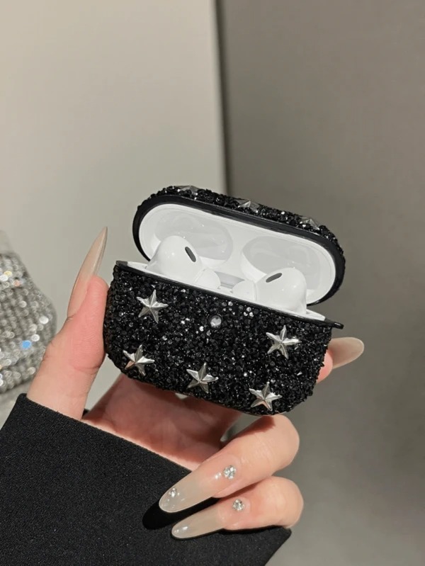 เคสหูฟัง Airpod Pro ลายดาวสีเงินพื้นดำ